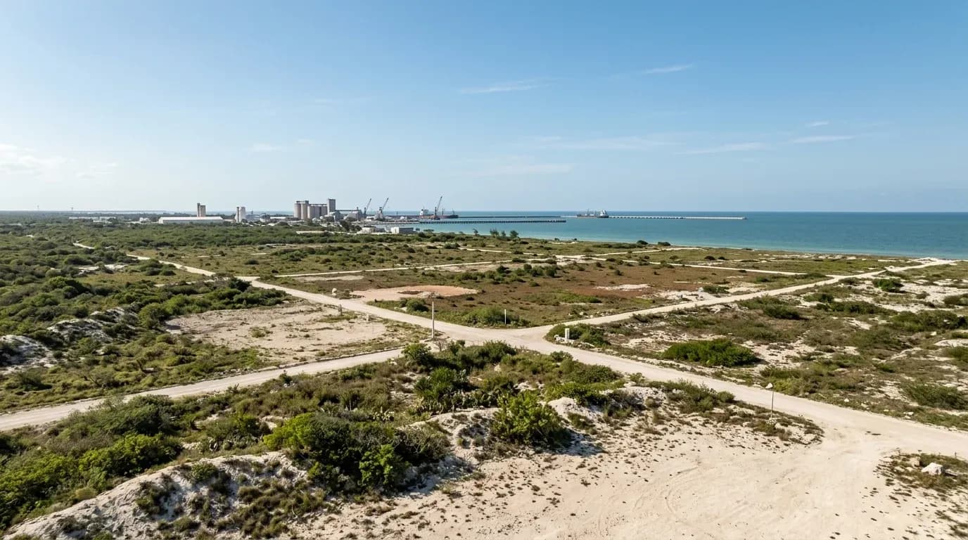 Terrenos costeros en Progreso, Yucatán con el puerto al fondo