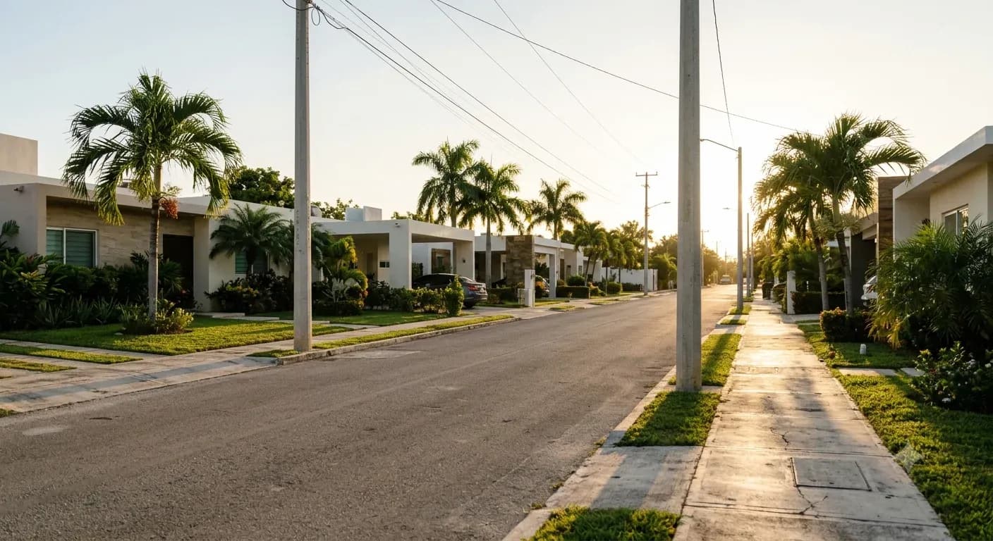 Calle residencial en la zona de Temozón Norte, norte de Mérida.