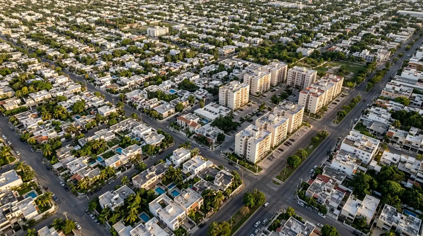 Zonas de distinta densidad de construcción en Mérida