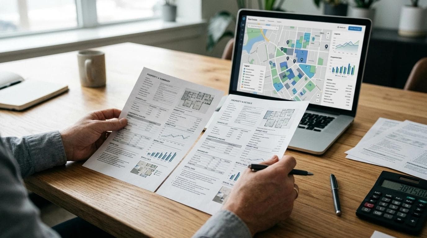 Comparación de datos de propiedades sobre una mesa
