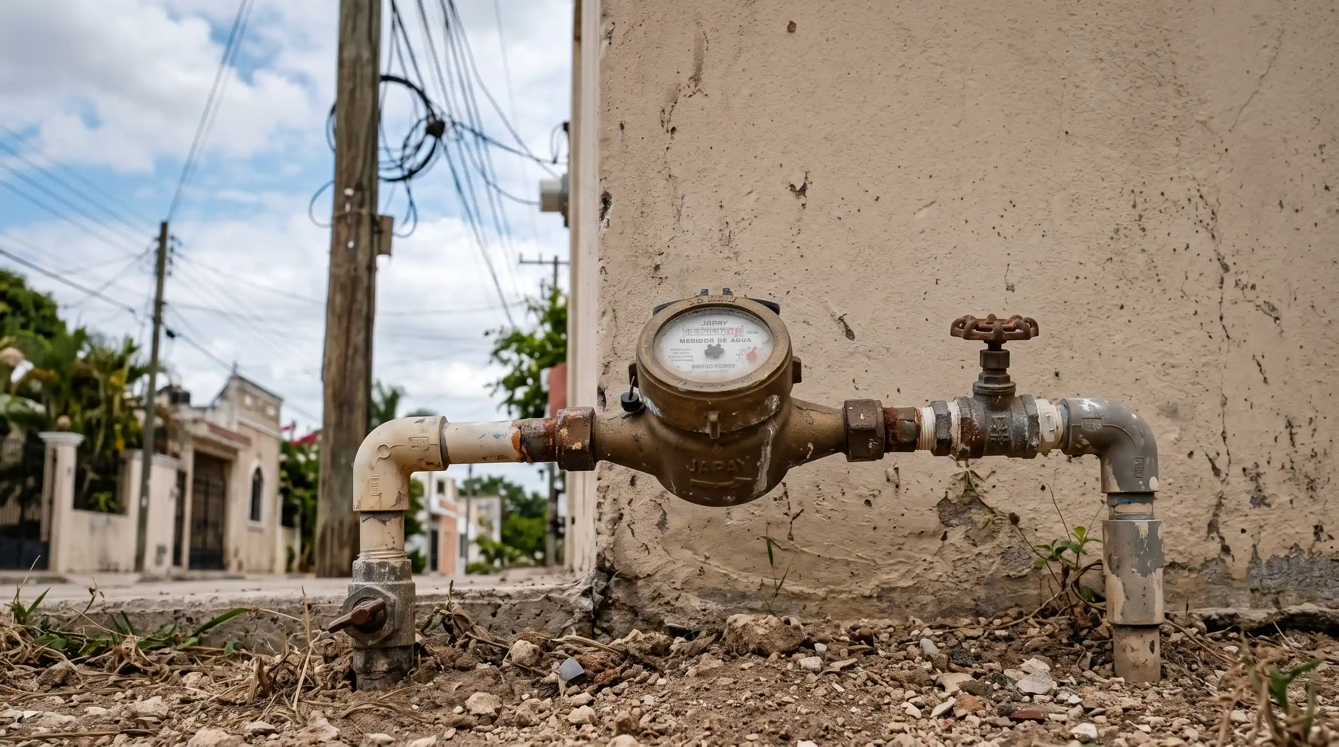 Infraestructura de agua y electricidad en una zona residencial de Yucatán