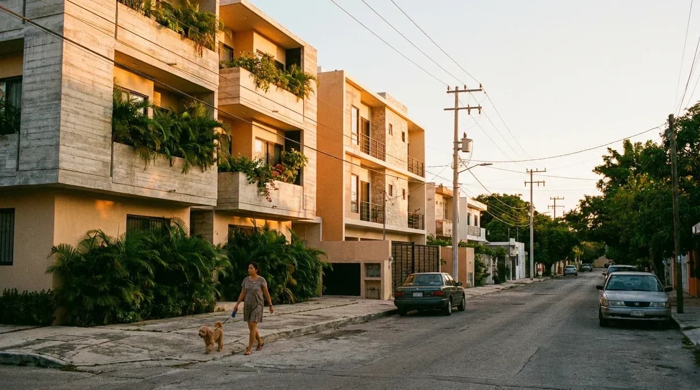 Edificios de departamentos en renta en una zona residencial de Mérida, Yucatán.