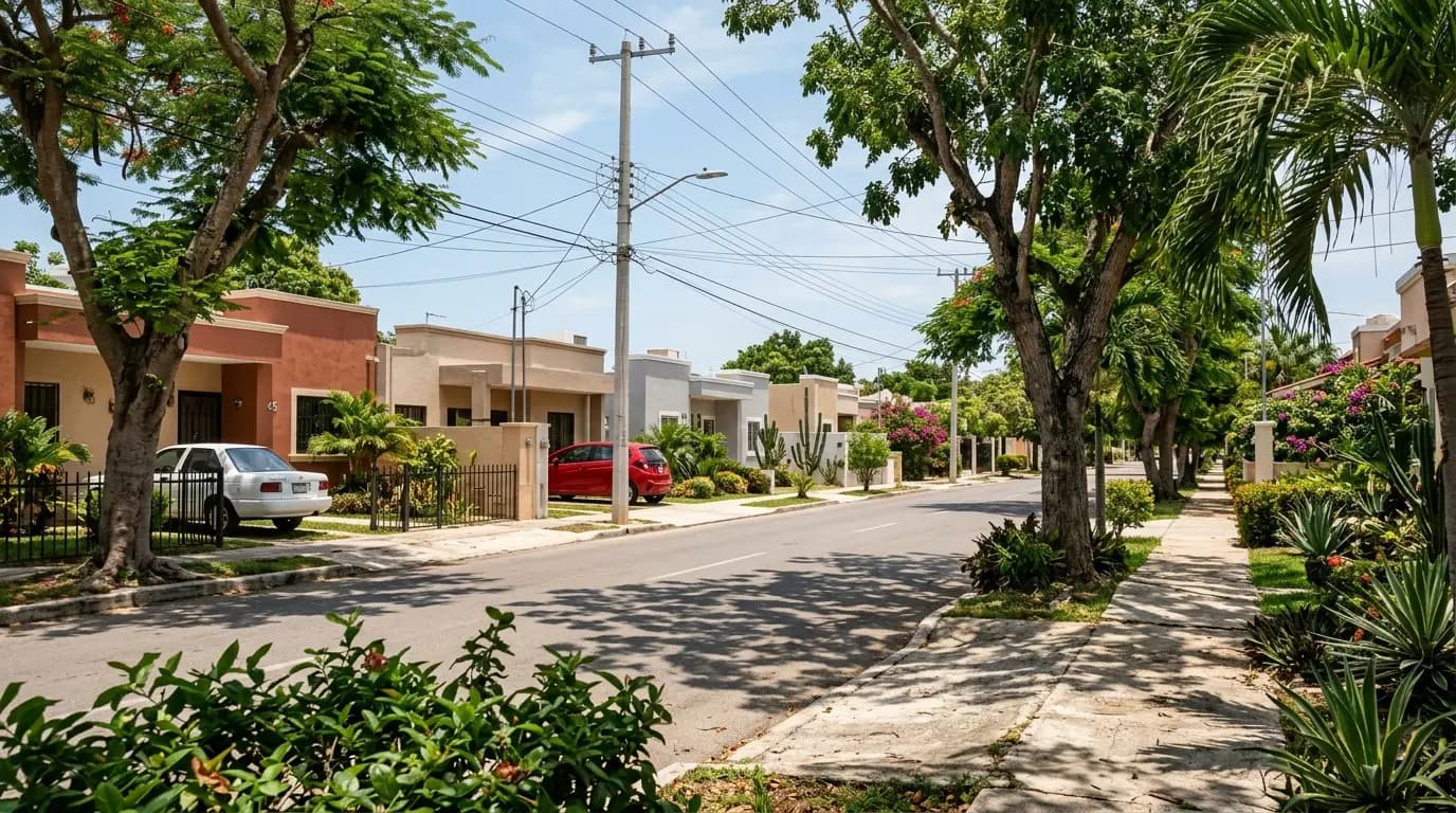Calle residencial en la zona de Caucel, poniente de Mérida