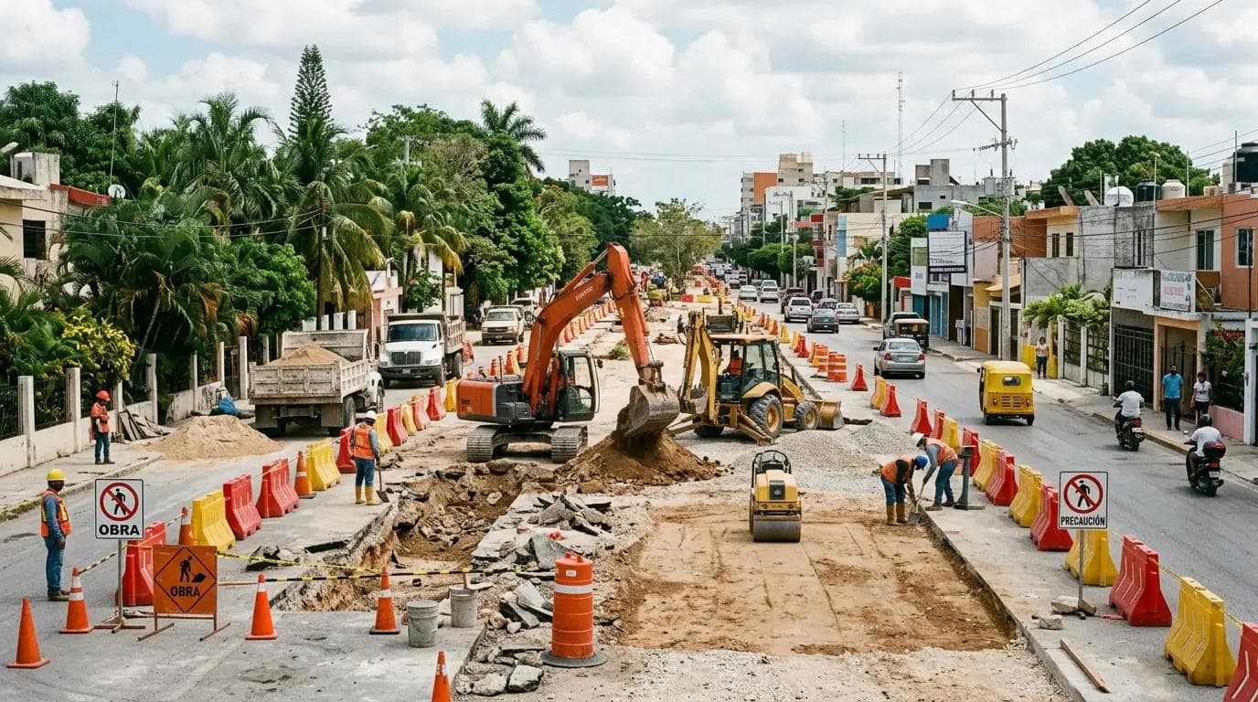 Obra de infraestructura vial en construcción en zona urbana