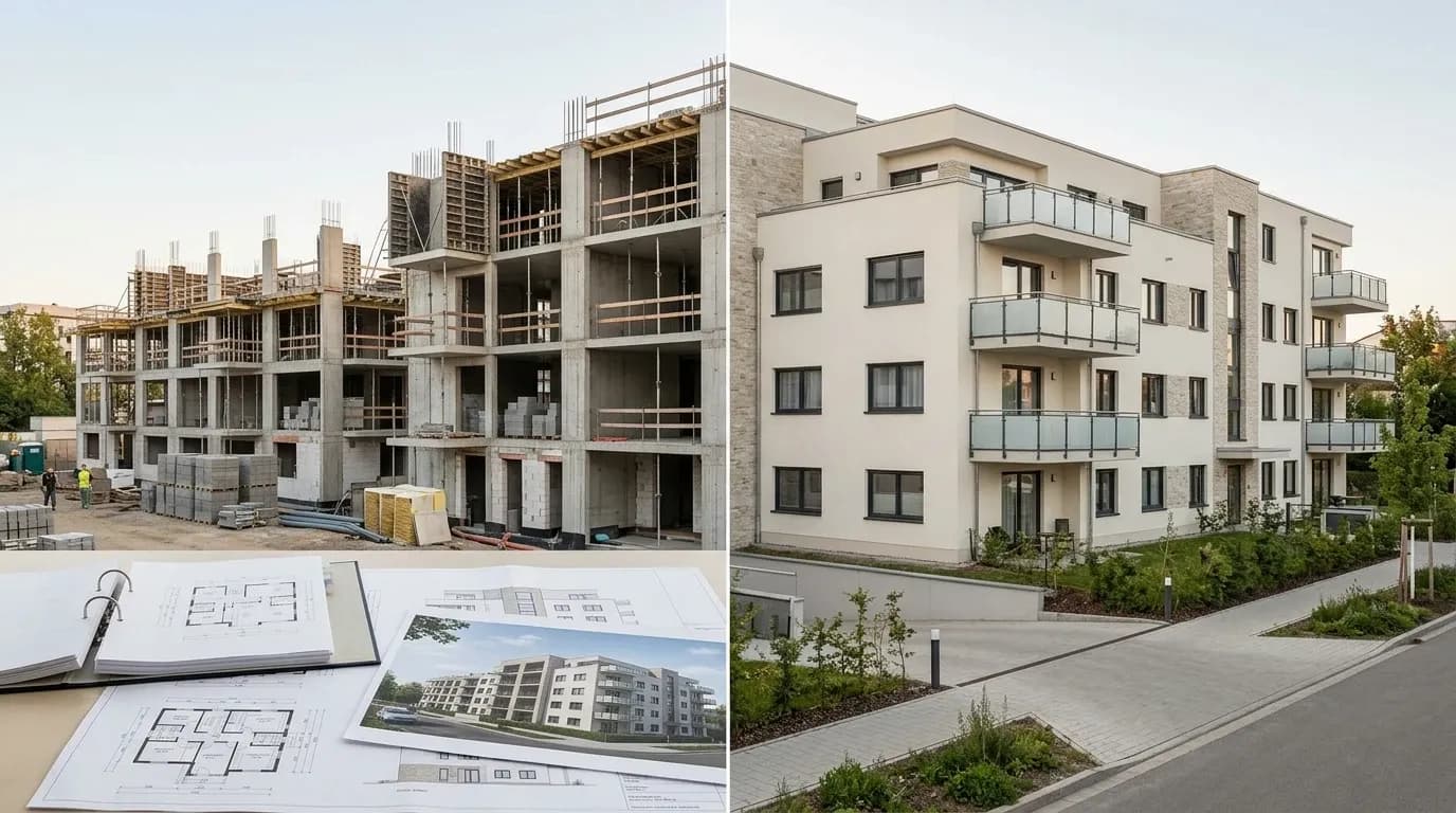 Comparación visual entre una propiedad en preventa y una terminada