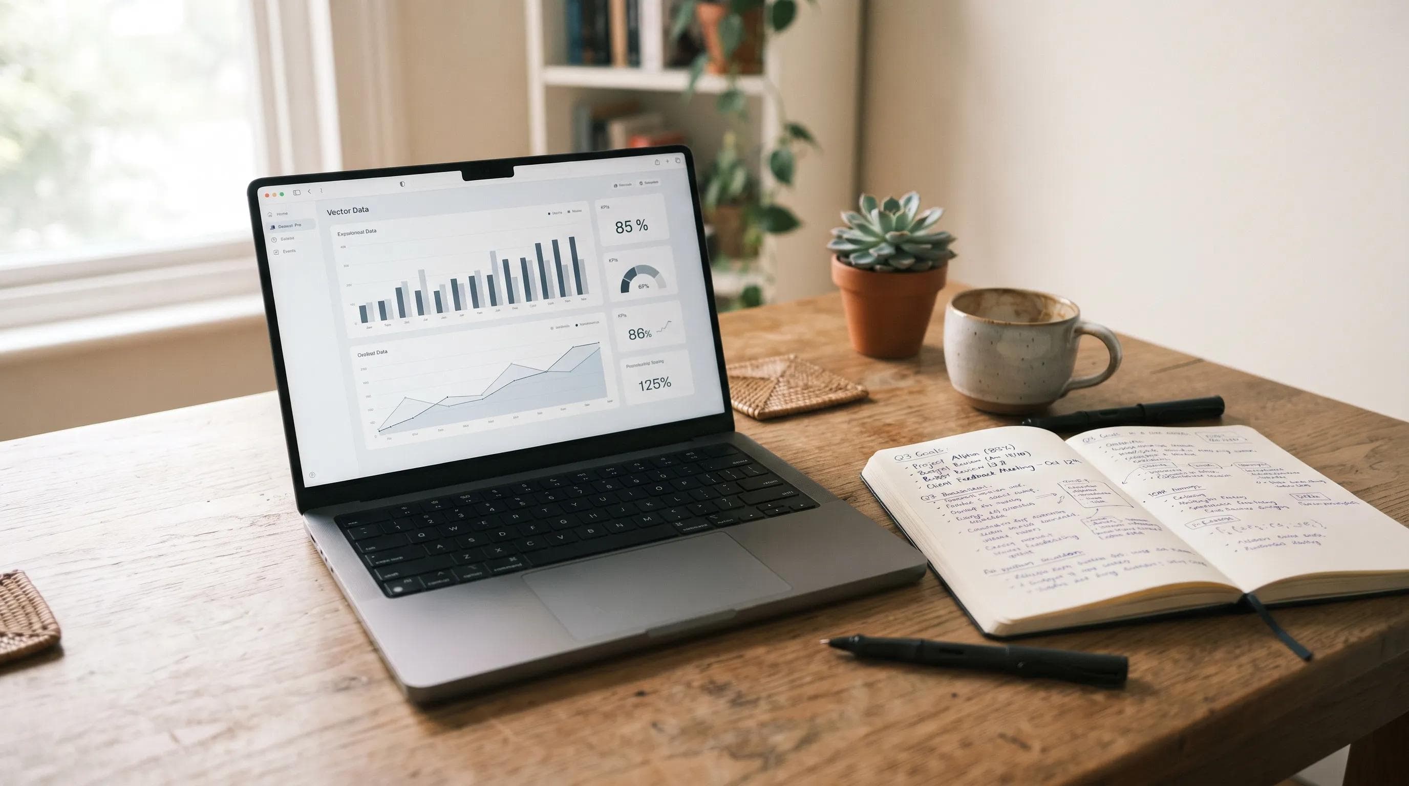 Escritorio de análisis con laptop y notas — metodología de evaluación inmobiliaria.